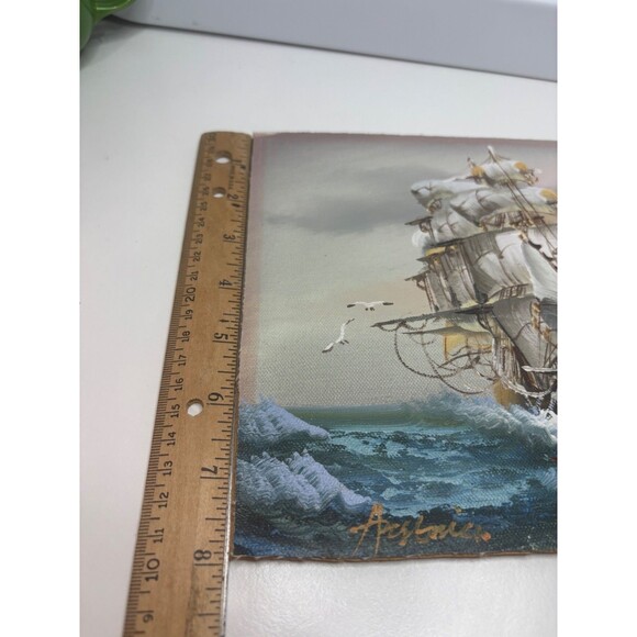 SMALL Original John Ambrose Painting Sailing Ship Signed Nautical Art 10x8 IN - Picture 8 of 8